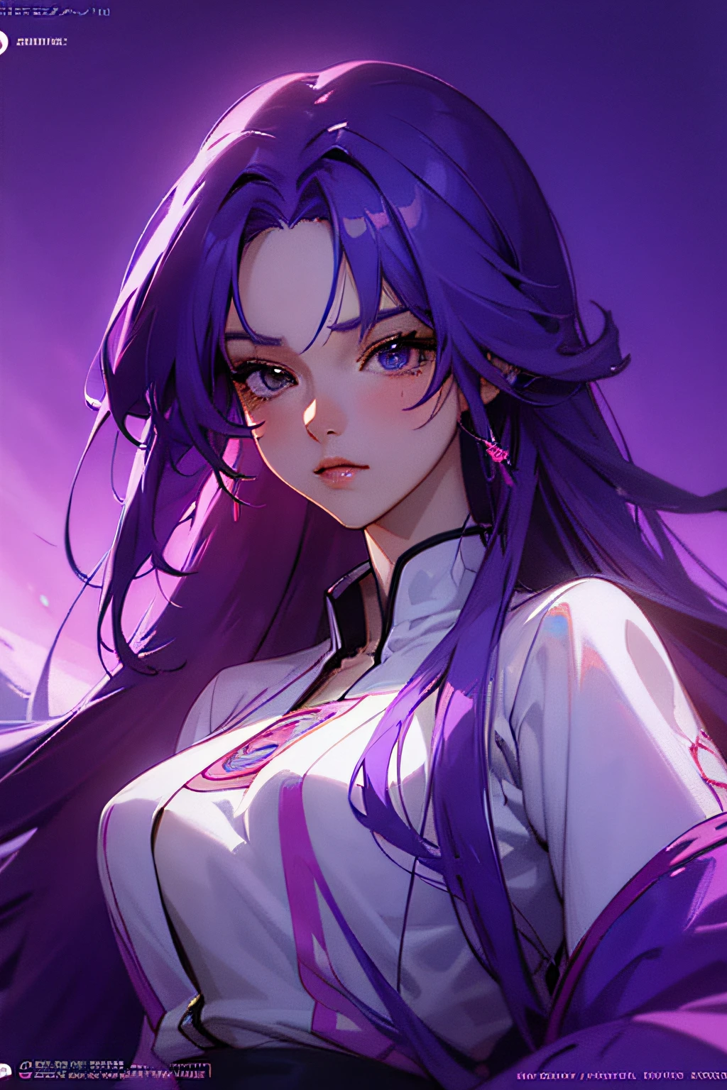 a close up of a woman with long purple hair and a white top, beautiful anime portrait, stunning anime face portrait, realistic anime artstyle, detailed portrait of anime girl, realistic anime art style, beautiful anime style, anime styled digital art, digital anime illustration, portrait of an anime girl, artwork in the style of guweiz, digital anime art