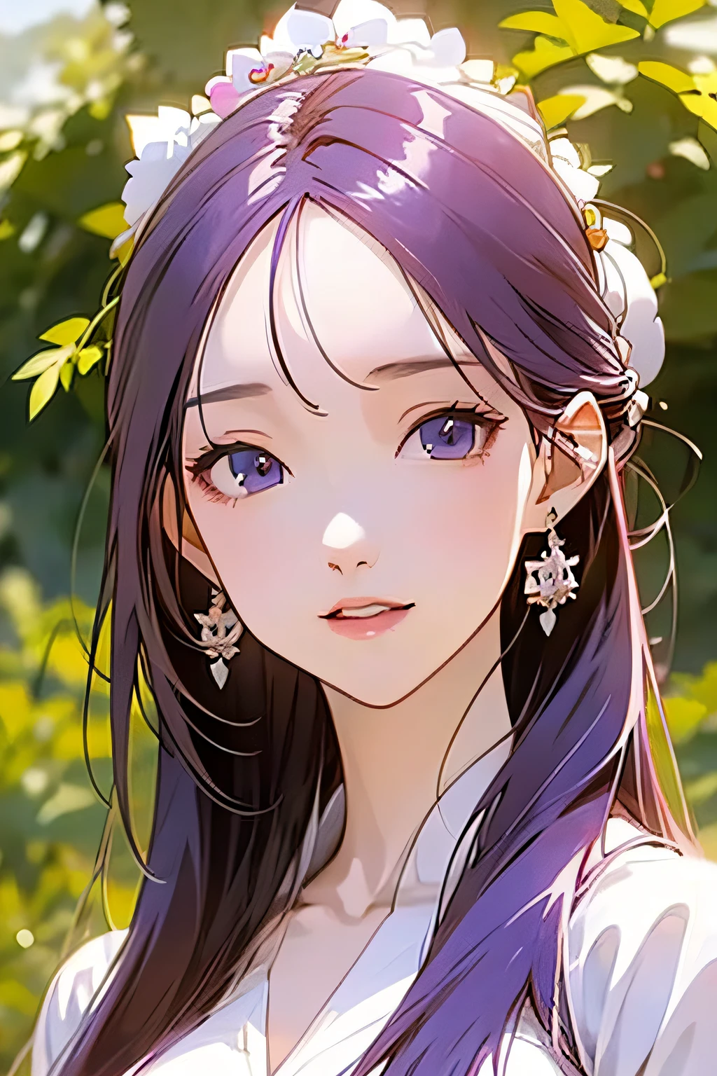 Anime girl with long hair and flower in her hair - SeaArt AI