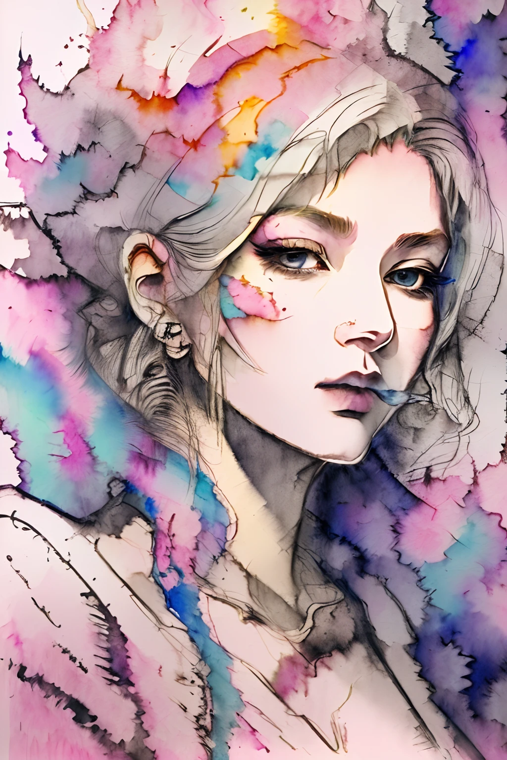 1fille, Final Fantasy, fume, Amano Yoshitaka, (dessin au crayon et peinture à l&#39;aquarelle:1) abstrait, Détails, chef-d&#39;œuvre, meilleure qualité, Station artistique