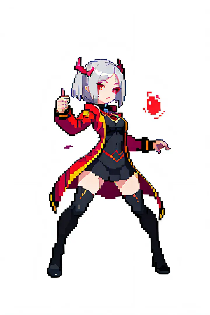 (masterpiece, top quality, best quality, less detail), pixel,pixel art,1girl,full body,attack pose, US style, poor jacket, game asset, red eyes, silver hair, vampire element
