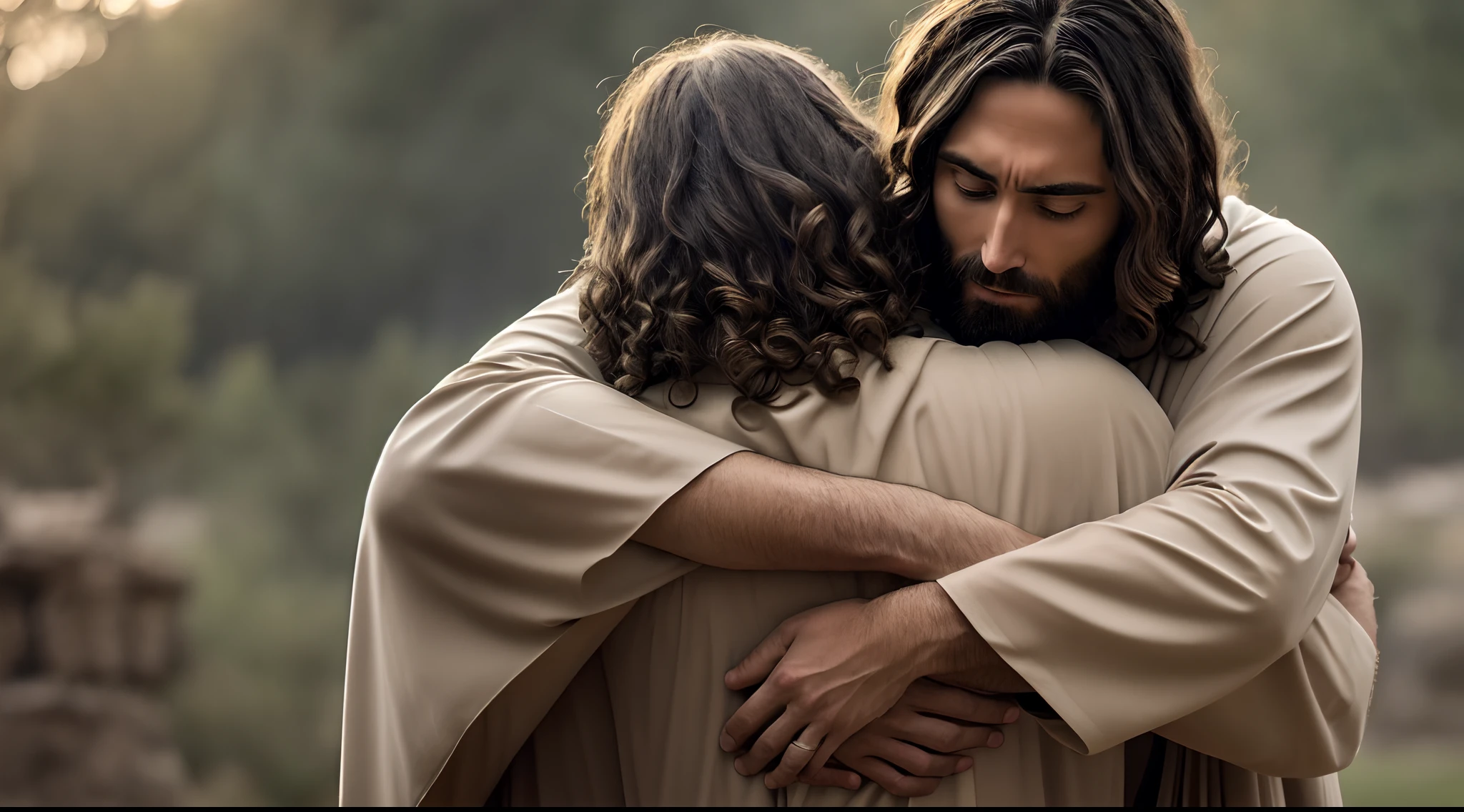 Jesus is hugging a woman in a scene from the movie jesus - SeaArt AI