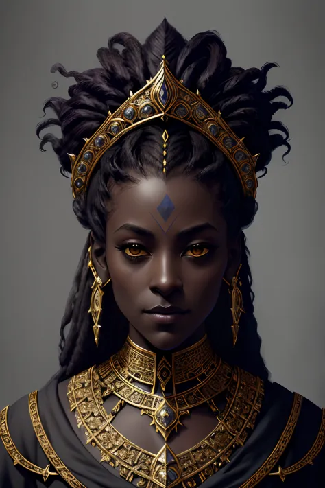 character design concept art, (dark skinned:1.3), evil, (regal), monarch, magnificent, posh, (dreds:0.9), high fantasy, portrait...