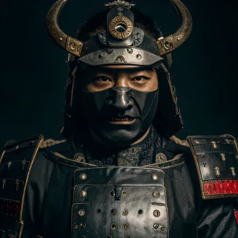 Close-up of a samurai with a helmet and a sword, Samurai warrior, Epic Samurai Warrior, Portrait of a Samurai, Samurai style, cy...