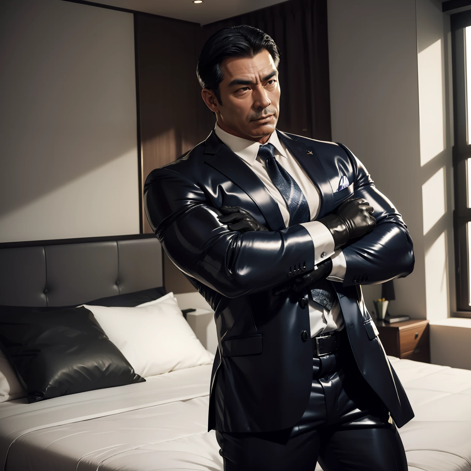 50 years old,daddy,shiny suit ,Dad sleep on a bed,k hd,in the office,big muscle, gay ,black hair,asia face,masculine,strong man,the boss is,handsome,sex,leather gloves,lecherous dad,look straight ahead,dad is handsome,dad is a sex dad