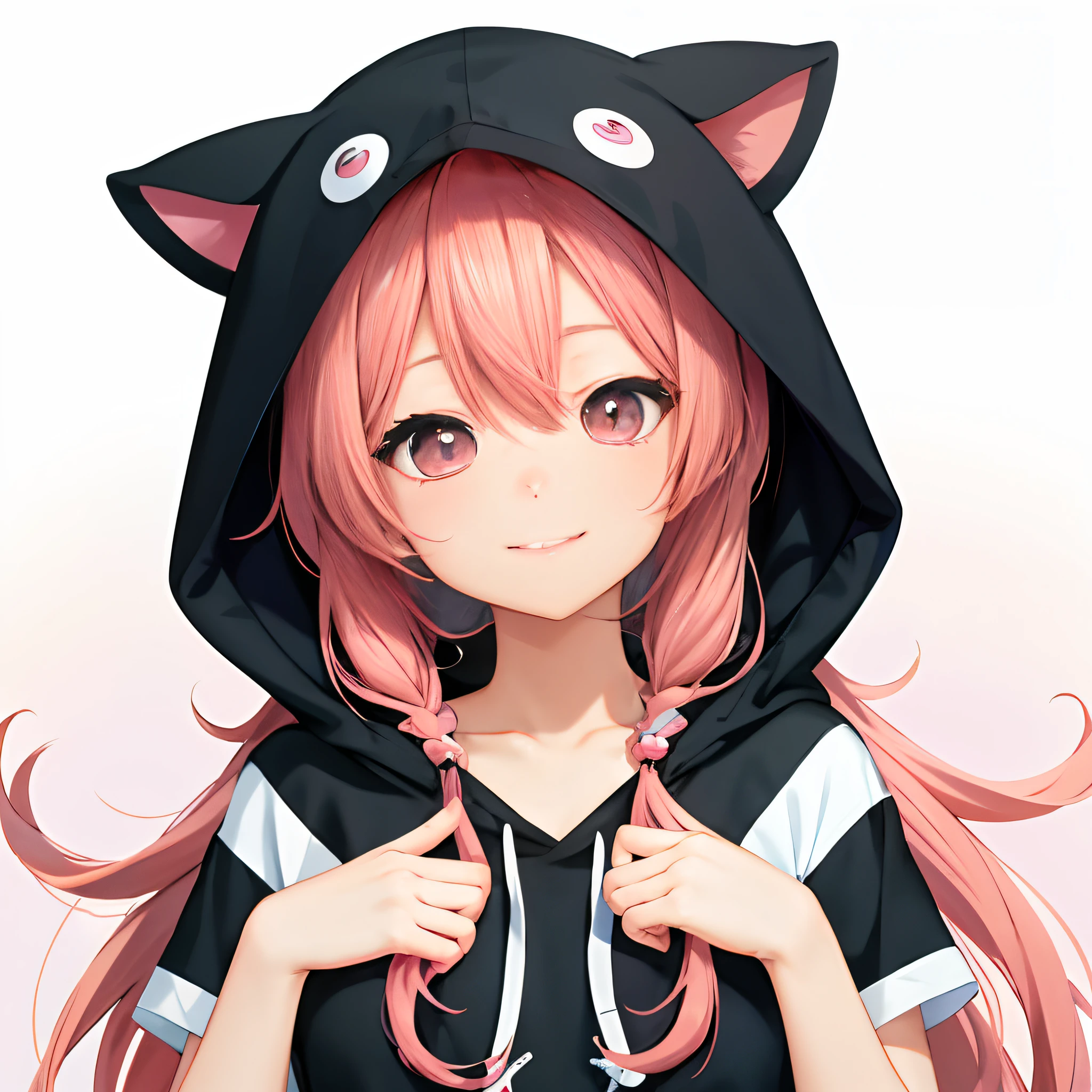 Anime girl with pink hair and pink eye edging, official artwork, Lori, anime style portrait, anime moe art style, 2 d anime style, Cute art style, Stylized anime, Anime Art Style, Anime style. 8K, anime style 4 k, Anime Art Style, digital anime art!!、Black puppy、fluffly、Baby Miniature Pinscher 1 、Chhatra Kitten 1、Girl in hooded shirt、Vigorous、A charming smile、、pup、raise the front paws、Everyday background、logo mark、draw a circle