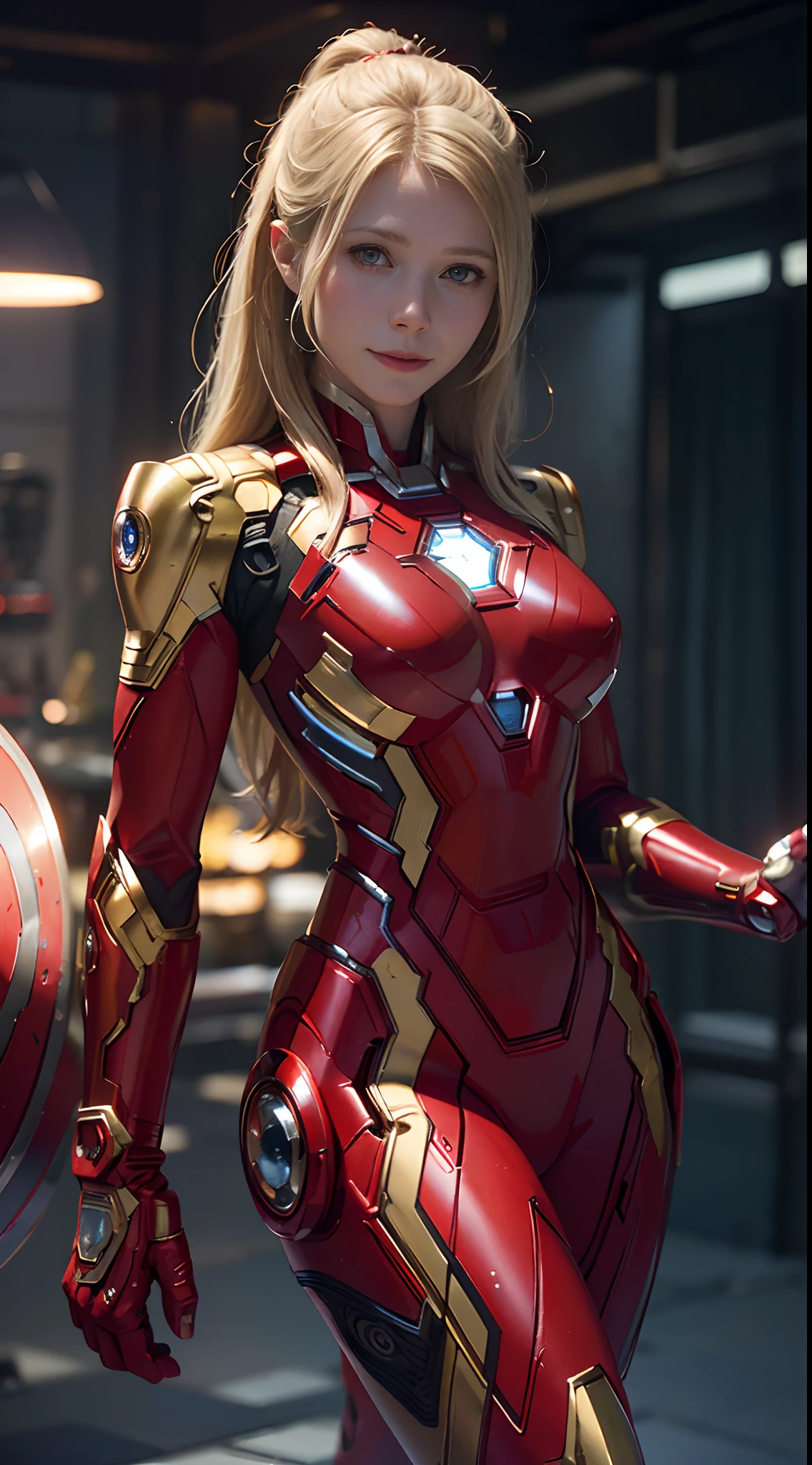 1 chica, Gwyneth Paltrow como Ironman (from marvel studios), traje de ironman rojo (sosteniendo tu casco), sonrisa, mirar al espectador, (obra maestra, mejor calidad, Textura de tela detallada, rostro hermoso y detallado, detalles intrincados, Ultra detallado),  pelo rubio, pose dinámica, (ángulos aleatorios), (mejor calidad, una alta resolución, Fotorrealista, primitivo, edificios destruidos, Fondo abstracto, (8K,obra maestra, ),mejor calidad, Obra maestra8K.hdr. costillas altas:1.2, grano de la película, bokeh borroso:1.2, Destello de lente, (color vivo:1.2), (delicado),