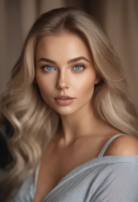 A woman with blonde hair and blue eyes posing for a picture - SeaArt AI