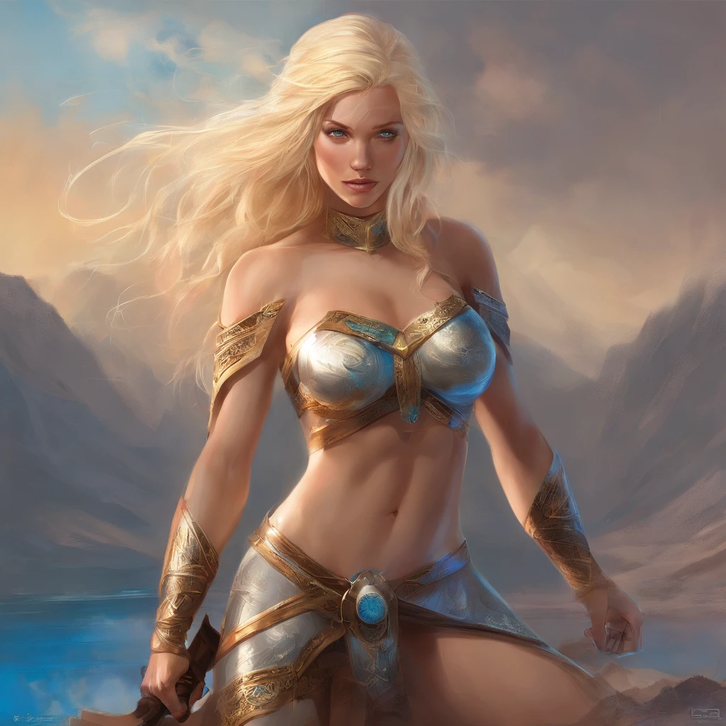 A woman in a bikini and armor standing on a rock - SeaArt AI