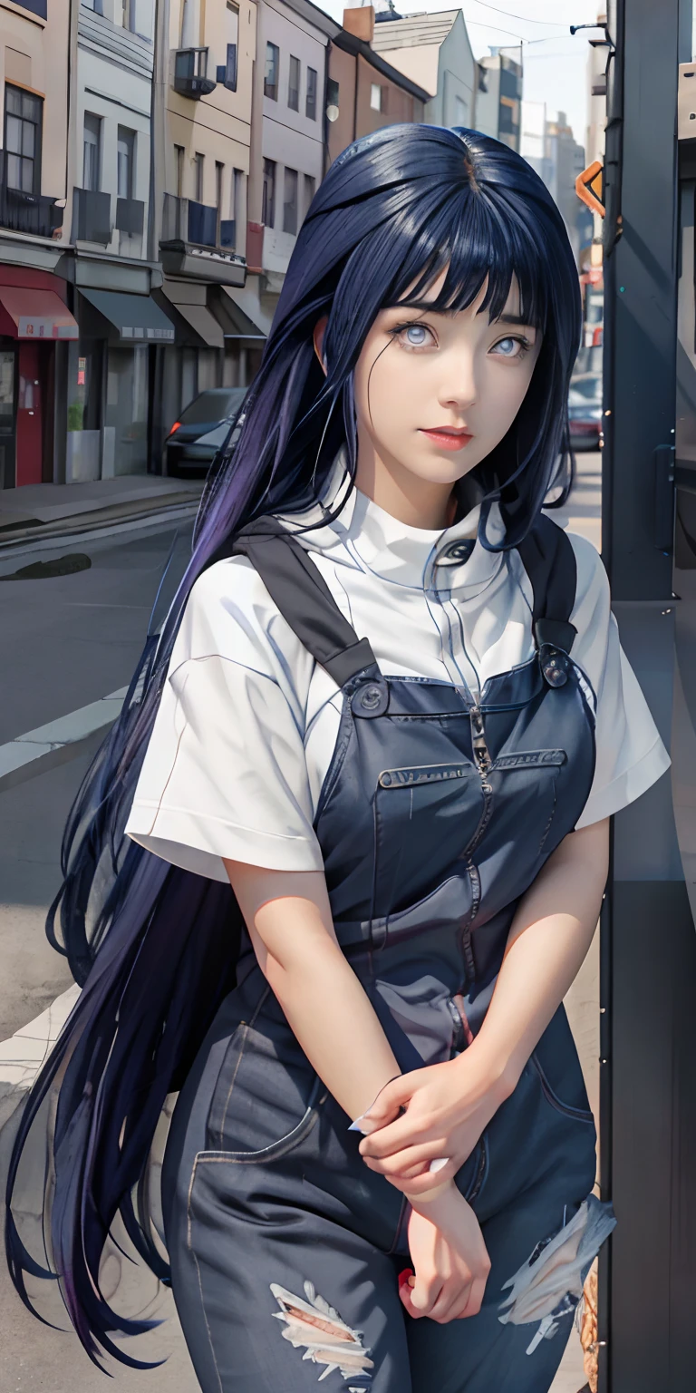 a close up of a person with long hair and a hoodie, hinata hyuga, hinata hyuga from naruto, from naruto, as an anime character, perfect anime face, she has dark blue hair with bangs, female anime character, anime character, anime best girl, hime cut hairstyle, dark blue hair, (red glossy lips:1.3), light purple eyes, big breasts, realistic, ultra detail