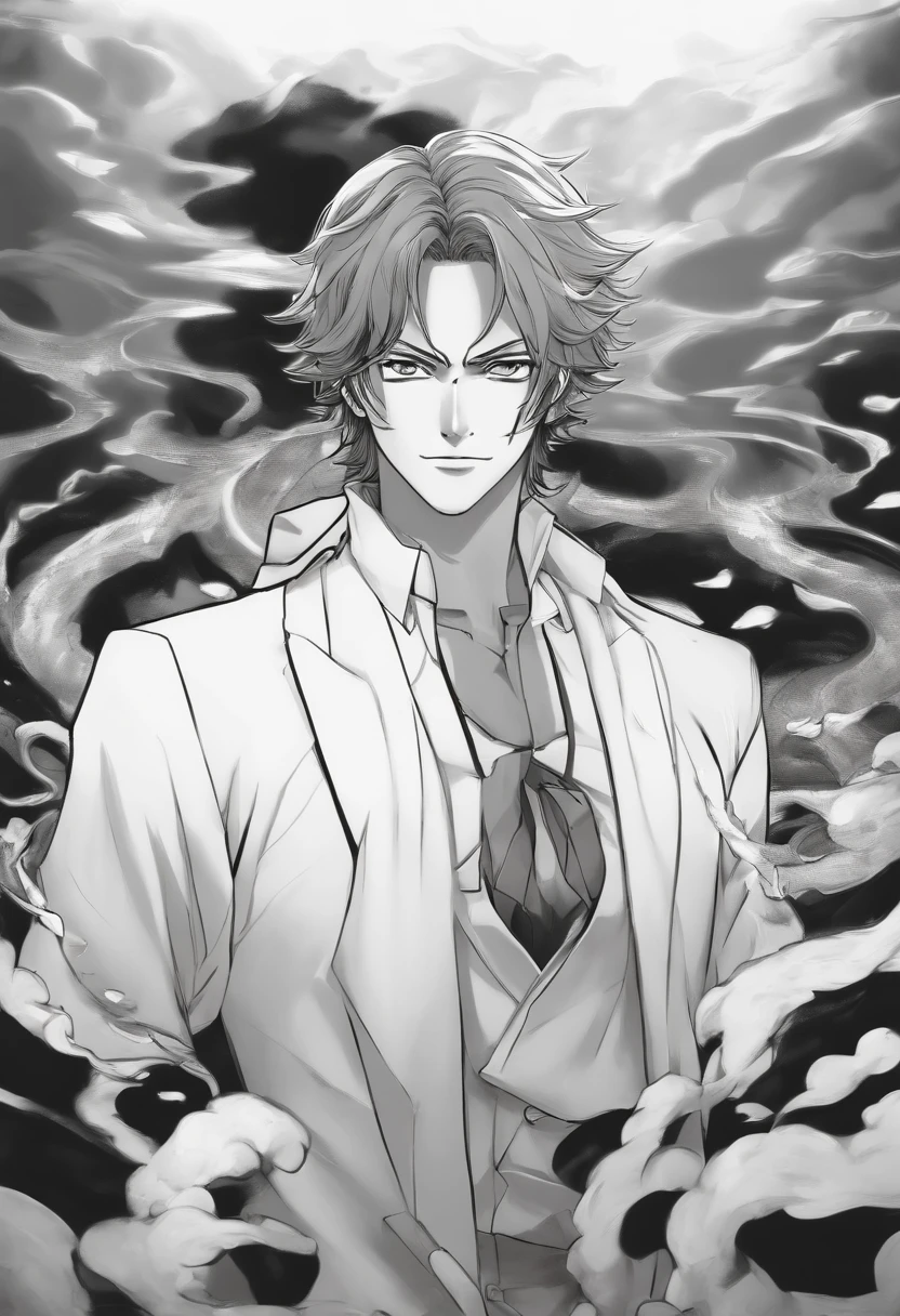 Anime character in a white suit and tie standing in front of a body of  water - SeaArt AI