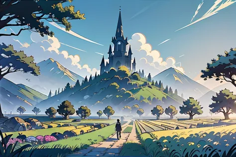 (best-quality:0.8), (best-quality:0.8), perfect anime illustration of a Gothic field landscape, Bathed in shadows, ultrafine detailed, Day time , Naturecore, Low shutter, key visual, artstation, highly detailed