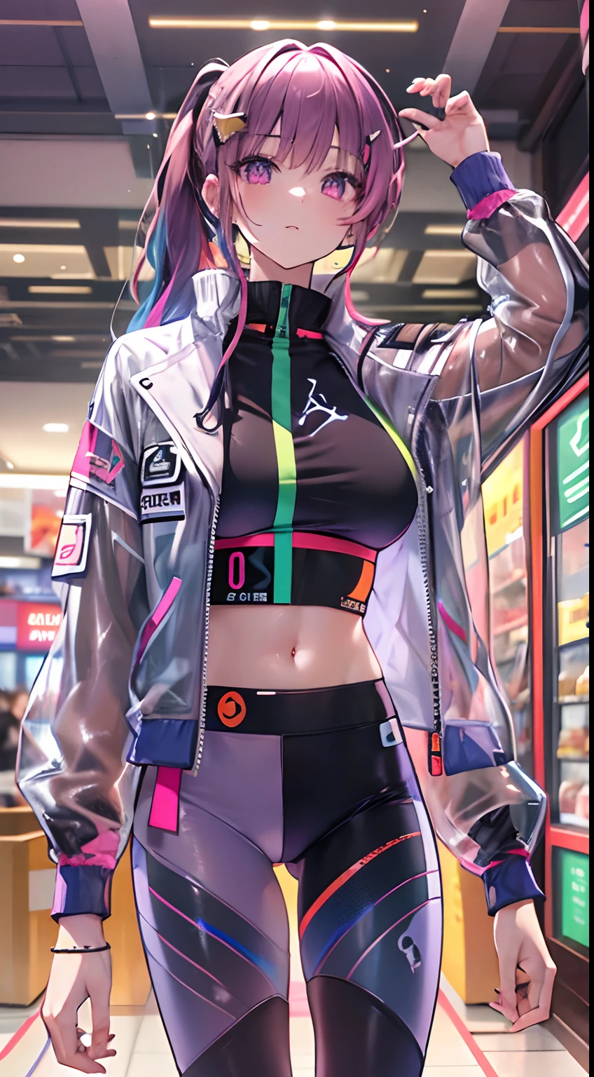 Anime girl in a futuristic outfit standing in a mall - SeaArt AI