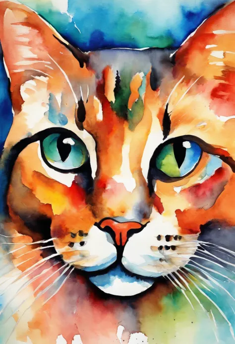 Cute cat face painting,, On a colorful background, abstracted , Abstract portrait, Stylized face, pop art painting, Expressive detail face, Expressive cat, inspired by Picasso, pop art painting, Beautiful expressive painting, in the Picasso style, cubism s...