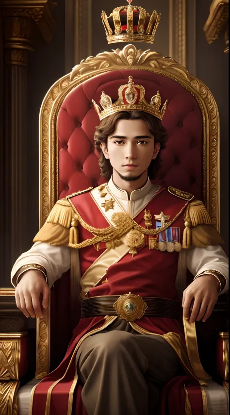 A young king of twenty-five years with a crown on , masterpiece, high realistic image, high resolution,8k