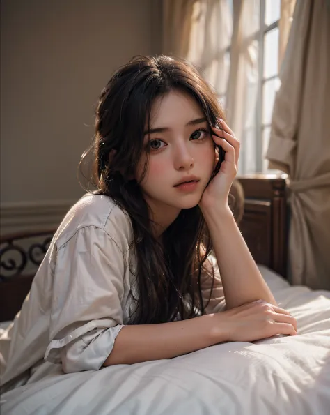 Best quality, masterpiece, ultra high res, (photorealistic:1.4), raw photo, 1girl lying on the bed