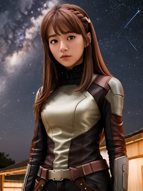 (highres, best quality:1.2), 1girl, radiance,  upper body, Asahina Mikuru, guardians of the Galaxy, solo, brown hair, long hair,...