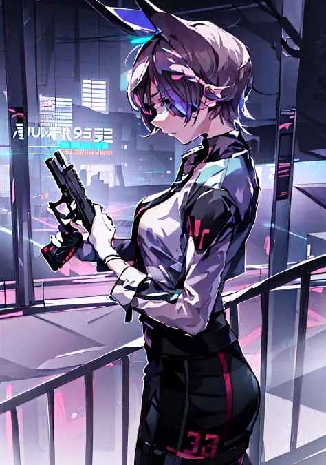 anime girl holding a gun and looking at the camera, with pistol, with a gun, zerochan, female protagonist 👀 :8, zerochan art, ve...