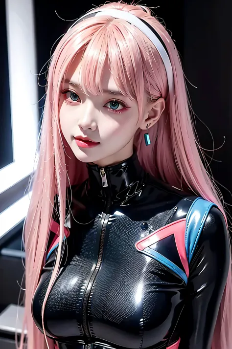 closeup, 1 girl, alone, [dark blue and pink hair: blue and pink hair:0.2], cyberpunk, high tech, V, mechanical parts, looking at...