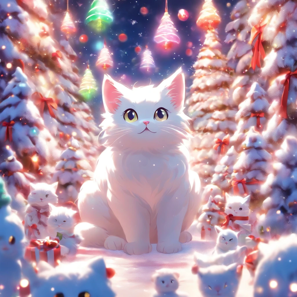 Noël chat blanc ，biologiquement correct，1 chat，Très drôle