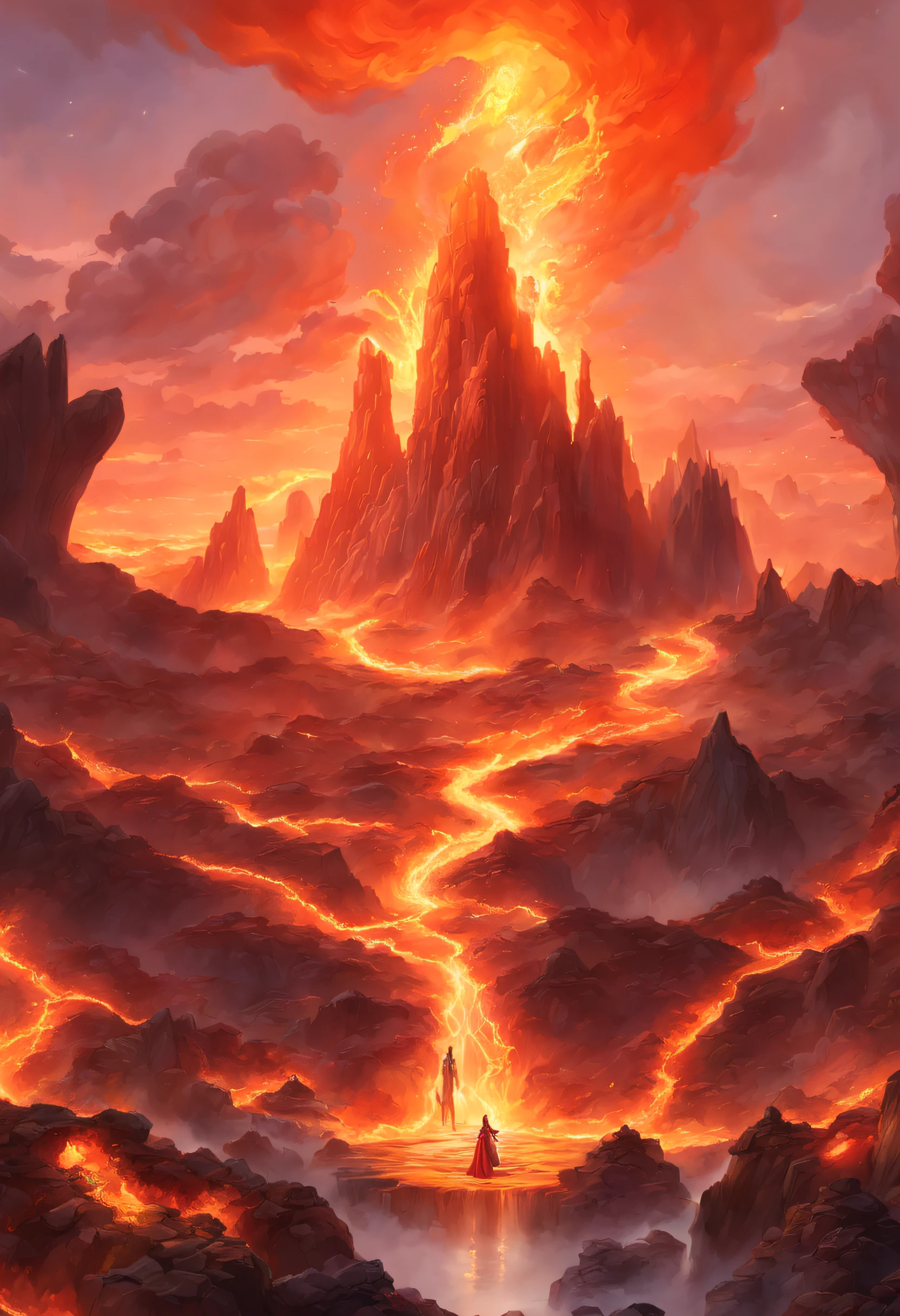 (Stickers)，(Sticker)，(Best quality,Masterpiece, iintricate,Hyper-detailing,8K  UHD,超高分辨率，extremely detailed CG unity wallpaper) ,Great Wilderness East Meridian，Fire unicorn，Fire unicorn in volcanic lava，Surrounded by lightning，Stand on volcanic lava，The peaks are steep，Strange rocks，salama，magma，Dreamland Wonderland、fanciful，Riding，Traditional Chinese elements，Illustrative myths，Fuyao Legend，Dappled light，Hazy haze，mystical aura，tmasterpiece，k hd，Rich in color，Detailed details，Seven colors@Goodbye ideal