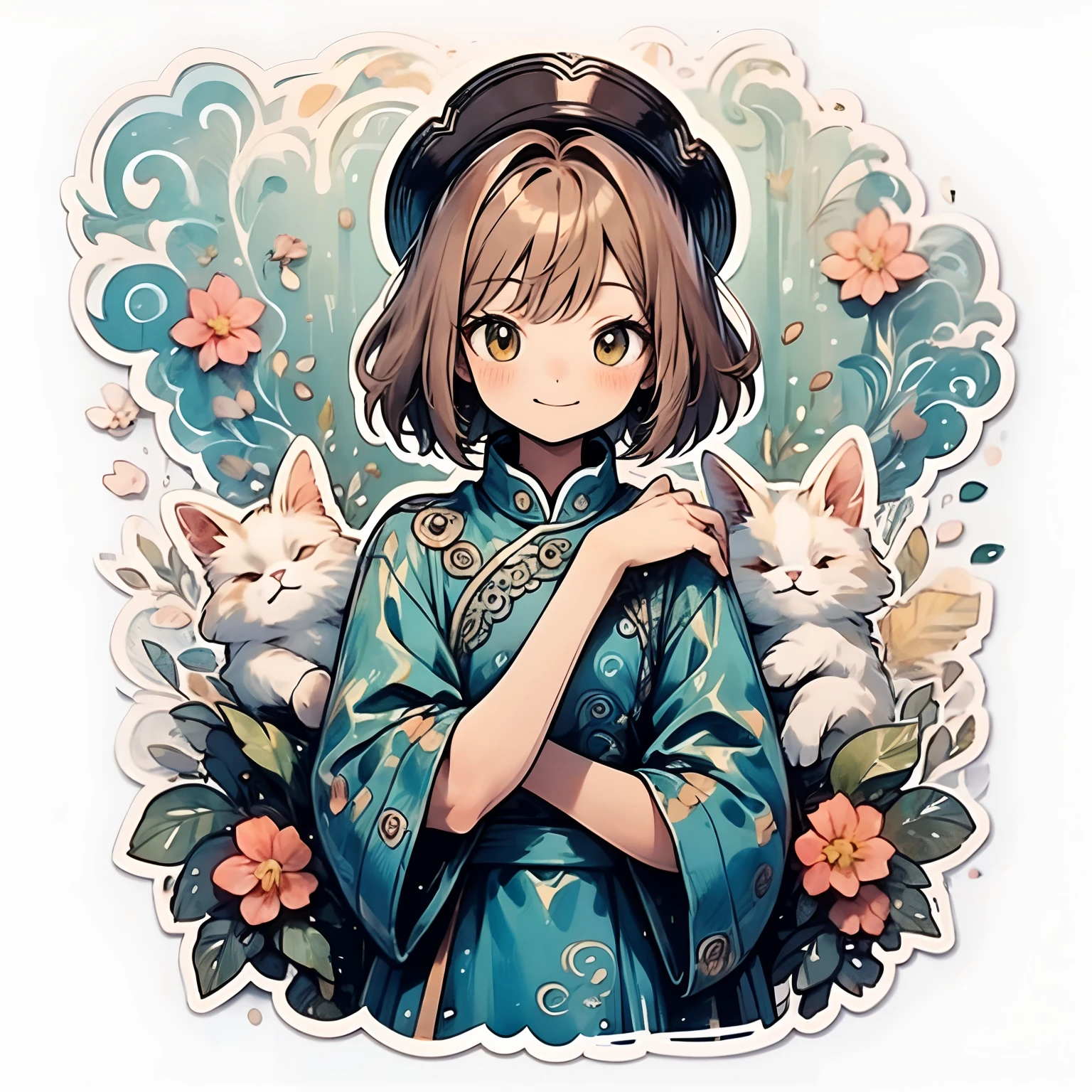 disposition des collines::2, Capteur carte Sakura, Porter un cheongsam avec un motif en porcelaine bleue et blanche, bleu ciel et blanc, haute résolution