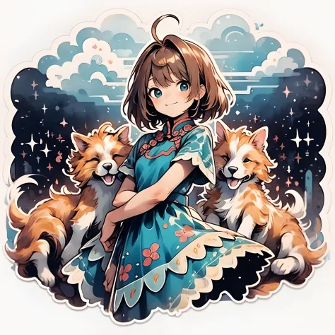 Knolling layout::2, cardcaptor sakura, Wearing a cheongsam with a blue and white porcelain pattern, Sky blue and white, high res...