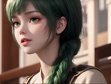 Best quality,masterpiece,ultra high res,(photorealistic:1.4),1girl, Green hair,