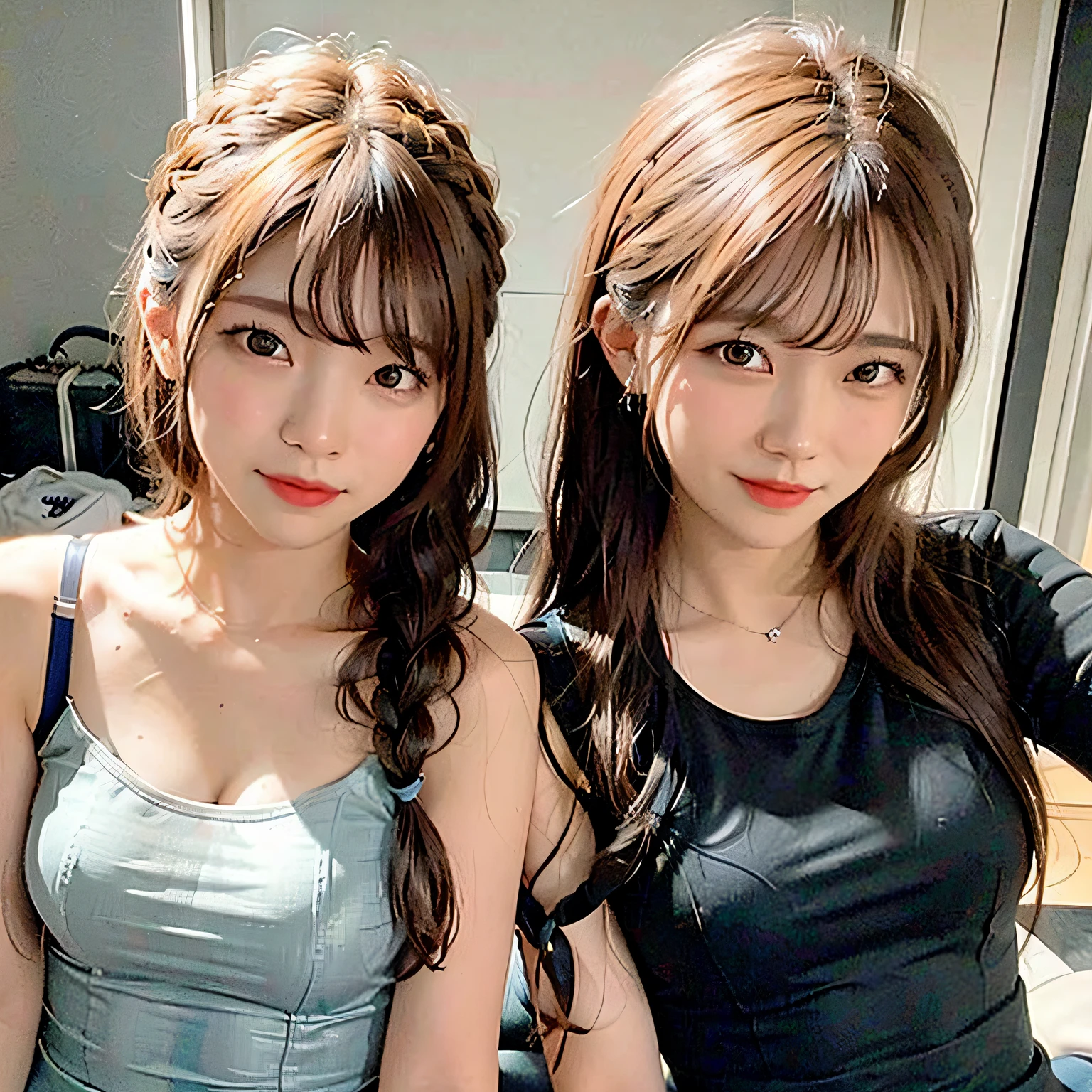 Braided twin-tailed hairstyles, 2 girls in、