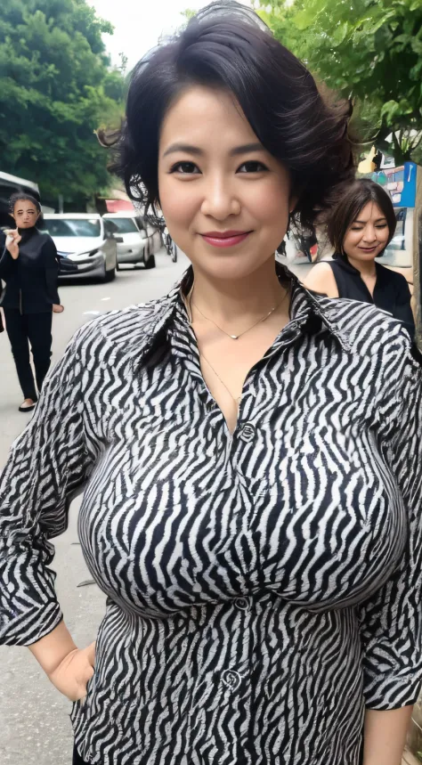 ((Best quality, 8K, Masterpiece, Portrait: 1.3)), (View viewers), Photorealism, Sharp focus, Solo, The Moro Islamic Liberation Front of Japan, Beauty,Wavy hair, Wrinkles at the corners of the eyes, to emphasize, ((Big breasts:1.3))),，30 years old, curlies,...