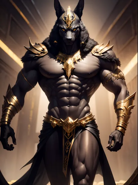 (high quality), photorealistic, (oil painting) jewellery, (solo) (dynamic pose), towards the right, (underworld), mystical anubis, angry god Anubis, black skin Anubis, the god Anubis, Egyptian jackal-headed god, anthro, muscular, fierce expression, epic fa...