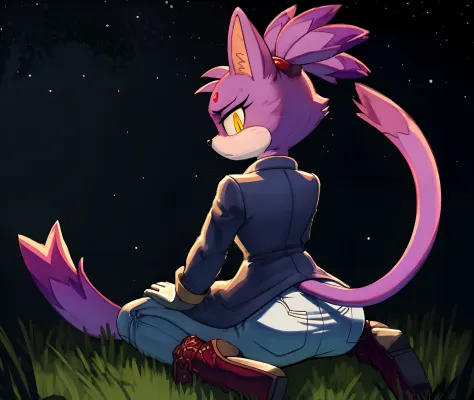 [Blaze the cat], [Uploaded to e621.net; (Pixelsketcher), (wamudraws), (napalm_express)], ((masterpiece)), ((HD)), ((High Quality)), ((furry)), ((solo portrait)), ((back view)), ((full body)), ((detailed fur)), ((detailed shading)), ((cel shading)), ((beaut...