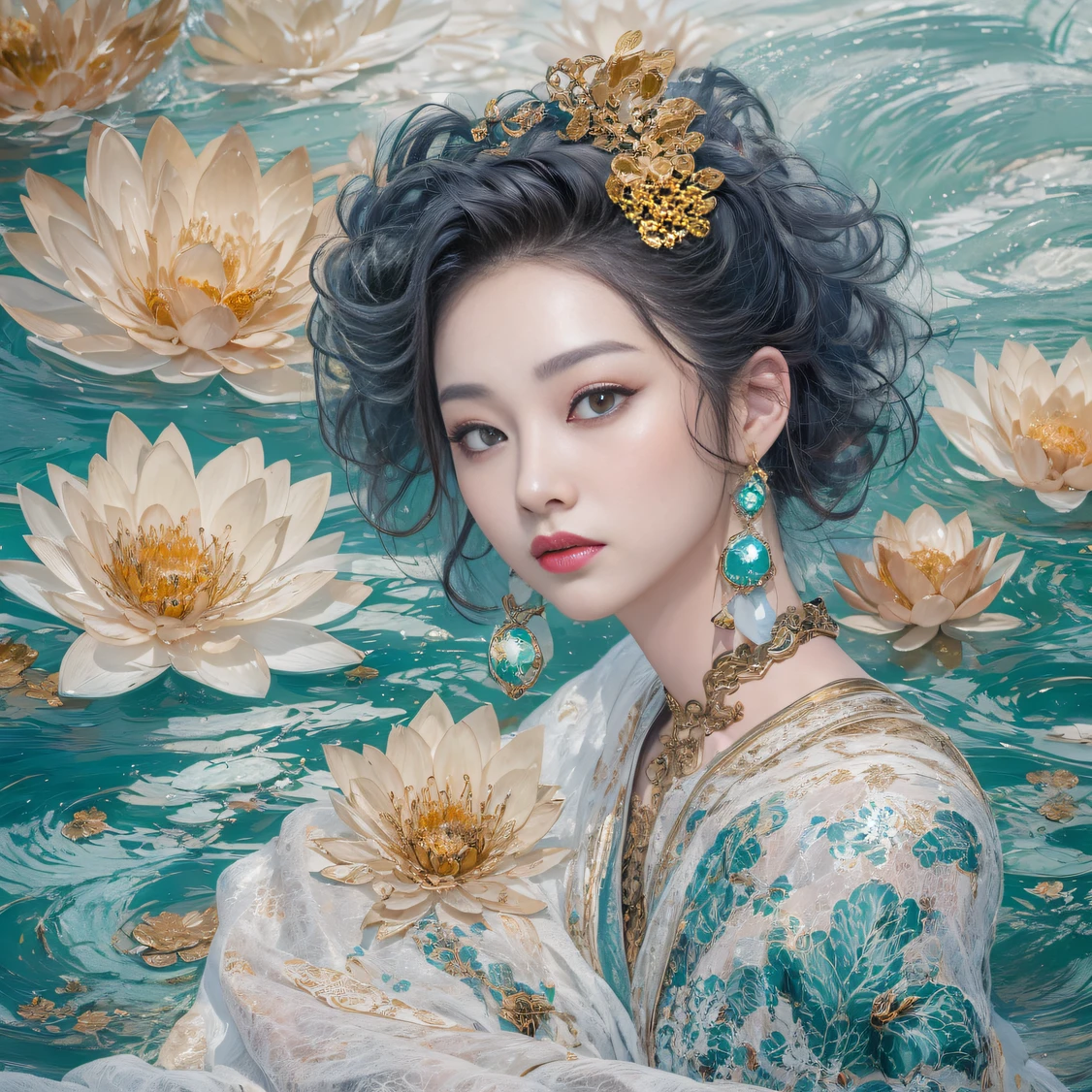 32K（tmasterpiece，k hd，hyper HD，32K）curlies，Flowing rouge，Lunar soil pool，zydink， a color， Kunlun Snow Mountain people （White Lotus Woman）， memorabilia（Blue and white scarf）， Combat posture， looking at the ground， Large rolls of rouge， Flowing rouge curls，Gold filigree headdress， Chinese long-sleeved cotton garment， （abstract ink splash：1.2）， Pink lotus background，Water lily flower protector（realisticlying：1.4），Rouge hair，Autumn is in full swing，The background is pure， A high resolution， the detail， RAW photogr， Sharp Re， Nikon D850 Film Stock Photo by Jefferies Lee 4 Kodak Portra 400 Camera F1.6 shots, Rich colors, ultra-realistic vivid textures, Dramatic lighting, Unreal Engine Art Station Trend, cinestir 800，Large curls，Flowing rouge，32K（tmasterpiece，k hd，hyper HD，32K）curlies，Flowing rouge，Lunar soil pool，zydink， a color， Kunlun Snow Mountain people （Naked female big breast）， memorabilia（Blue and white scarf）， Combat posture， looking at the ground， Large rolls of rouge， Flowing rouge curls，Gold filigree headdress， Chinese long-sleeved cotton garment， （abstract ink splash：1.2）， Pink lotus background，Water lily flower protector（realisticlying：1.4），Rouge hair，Autumn is in full swing，The background is pure， A high resolution， the detail， RAW photogr， Sharp Re， Nikon D850 Film Stock Photo by Jefferies Lee 4 Kodak Portra 400 Camera F1.6 shots, Rich colors, ultra-realistic vivid textures, Dramatic lighting, Unreal Engine Art Station Trend, cinestir 800，Large curls，Flowing rouge，curlies，Flowing rouge，Lunar soil pool，zydink， a color， Kunlun Snow Mountain people （Naked female big breast）， memorabilia（Blue and white scarf）， Combat posture， looking at the ground， Large rolls of rouge， Flowing rouge curls，Gold filigree headdress， Chinese long-sleeved cotton garment， （abstract ink splash：1.2）， Pink lotus background，Water lily flower protector（realisticlying：1.4），Rouge hair，Autumn is in full swing，The background is pure， A high resolution， the detail， RAW photogr， Sharp Re， Nico