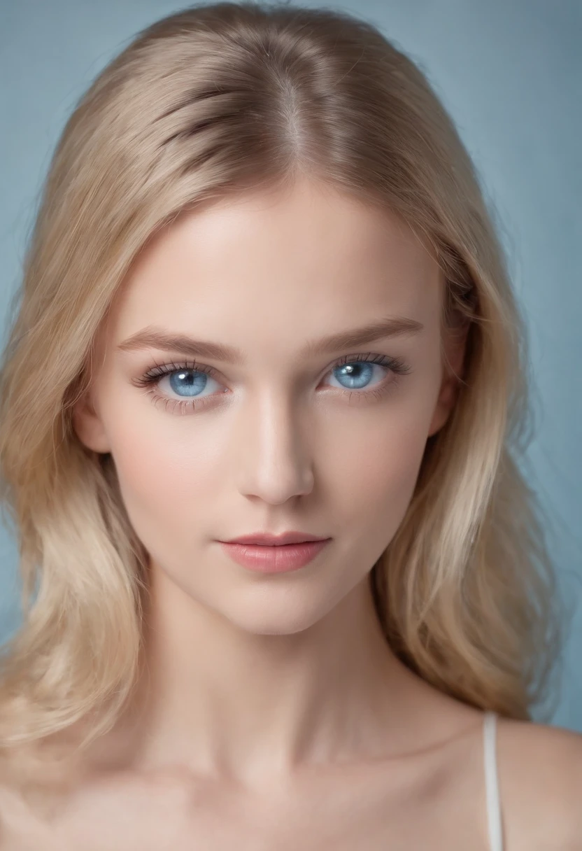 A woman with blue eyes and a white top posing for a picture - SeaArt AI