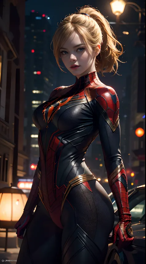 1girl, Emma Stone as spiderman (from marvel studios), combat pose, look at viewer, (masterpiece, best quality, detailed skin tex...