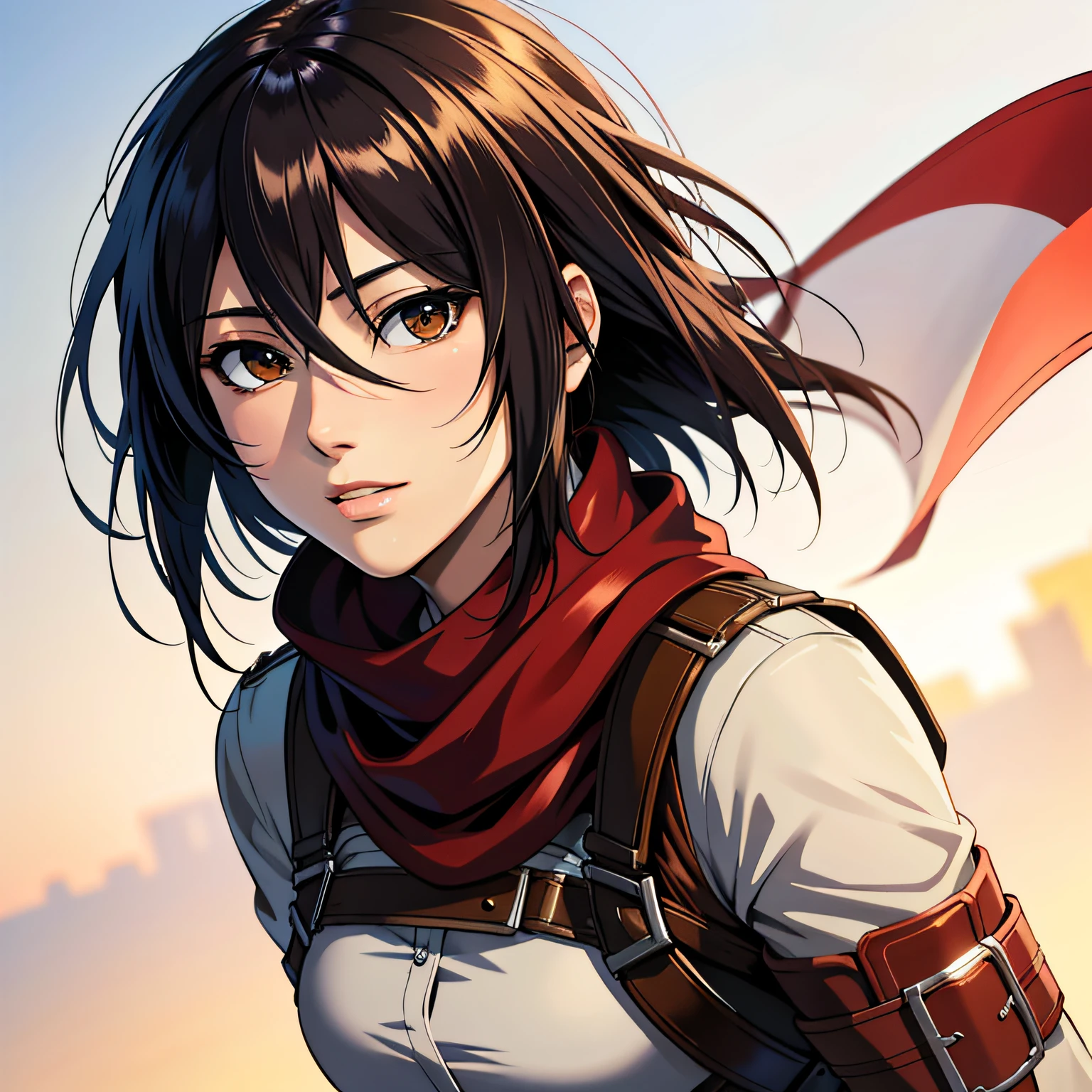 (Meisterwerk:1.2, beste Qualität), fotorealistisch, (hyperrealistisch:1.2), Schön, Mikasa von AOT