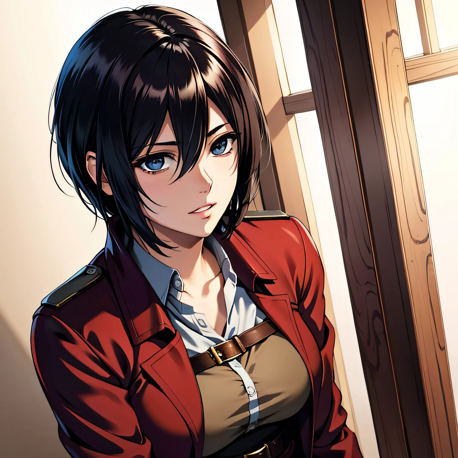 (Meisterwerk:1.2, beste Qualität), fotorealistisch, (hyperrealistisch:1.2), Schön, Mikasa von AOT