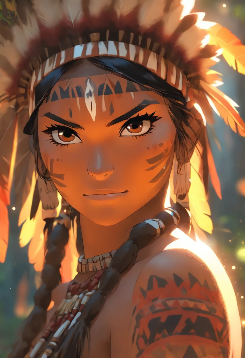 A close up of a person wearing a headdress and feathers - SeaArt AI