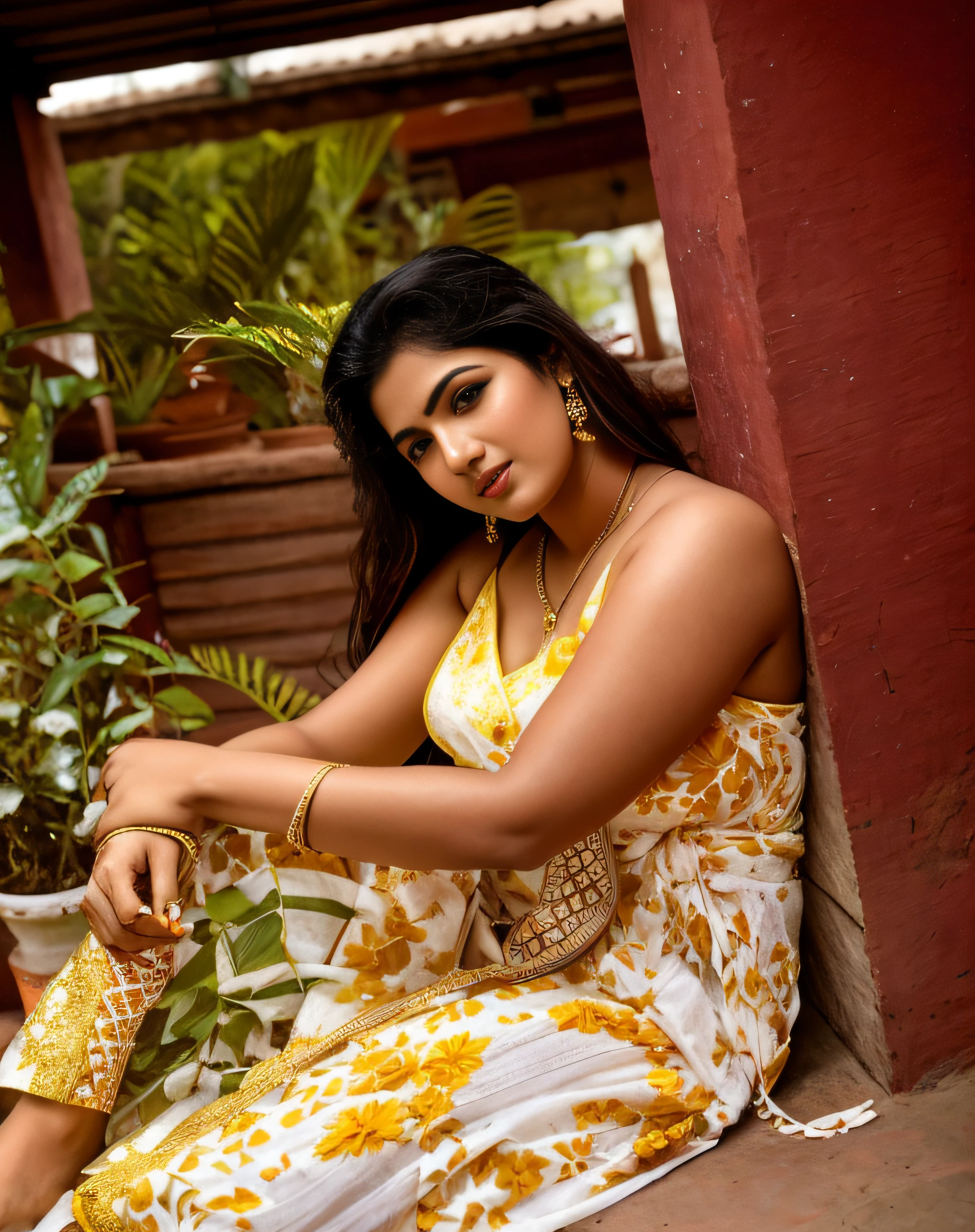 Anusha hot photoshoot in yellow dress - SeaArt AI