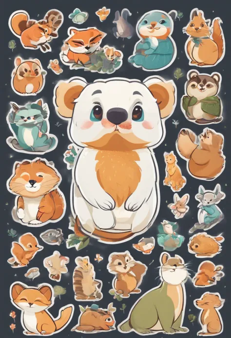 （Cartoon critters），adolable，（Sticker screen），white edges，Distribute to typesetting sets，planar
