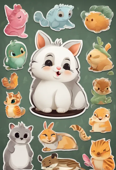 （Cartoon critters），adolable，（Sticker screen），white edges，Distribute to typesetting sets，planar