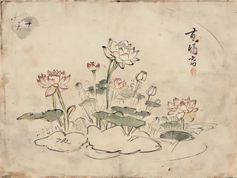 Japanese Lotus Ancient Sketch