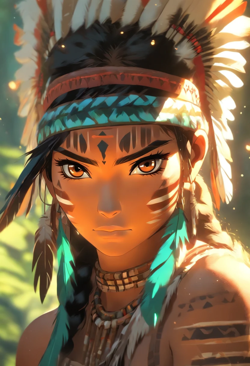 (((Indigenous woman))) best quality, very high resolution, detailed CG in 4K, masterpiece, sexy, green feathers, amazon brazil, rivers, indigenous, indigenous tribes, indigenous city, forest, aesthetics, beautiful image, centered on screen, full body