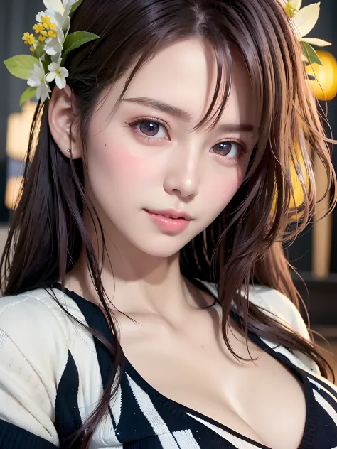 (in 8K, top-quality, ​masterpiece:1.2), (realisitic, Photorealsitic:1.37), ultra-detailliert, Natural sunlight, mideum breasts, I can see the cleavage, 1 persons, 25 year old woman,  Pendants, Torn shorts, Light Knit V-Neck Shirt, At the time of performanc...
