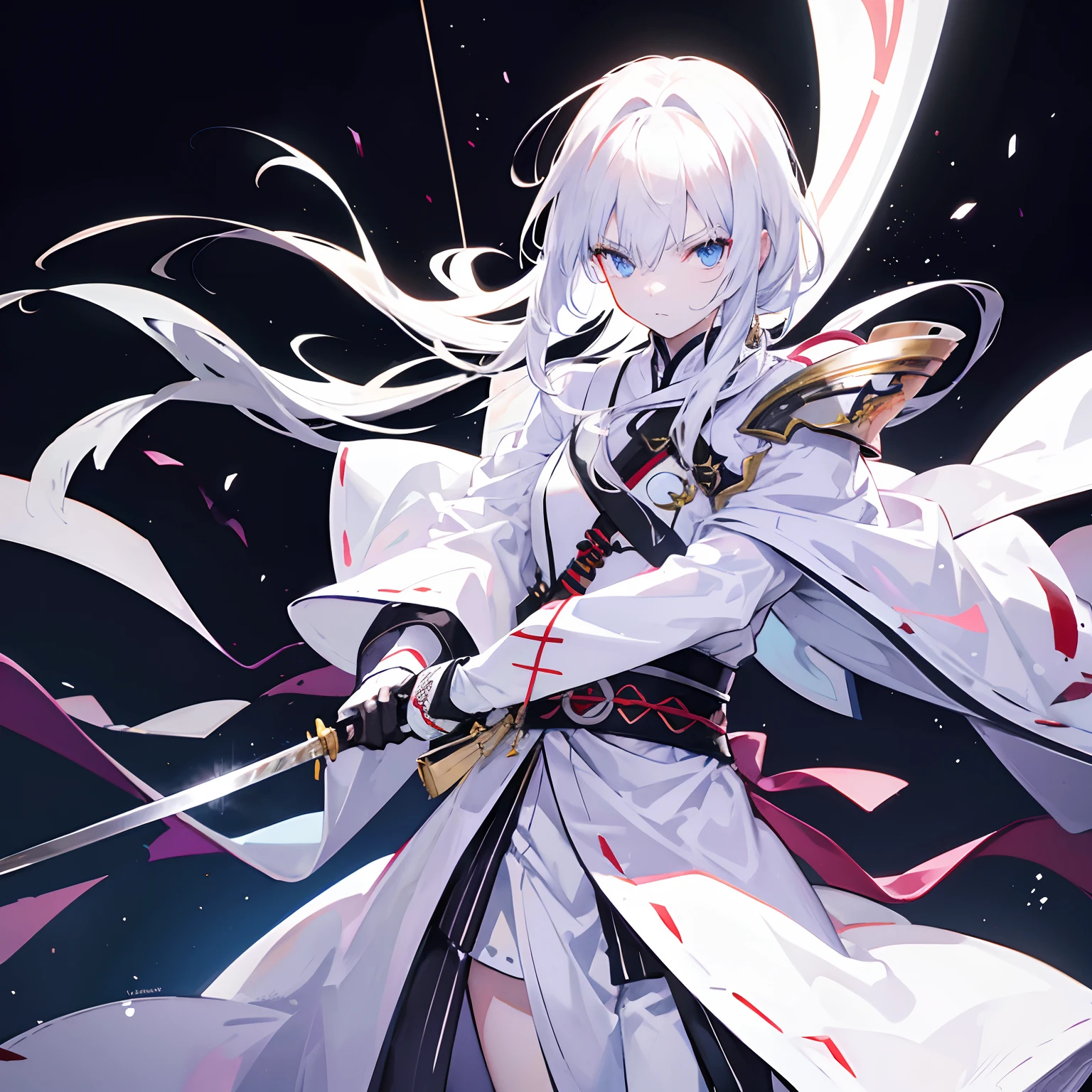 Executioner with a Japan sword　White attire　male people　　albino　Emphasis on Japan swords