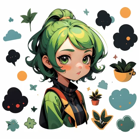 stickers of 1 girl with green hair