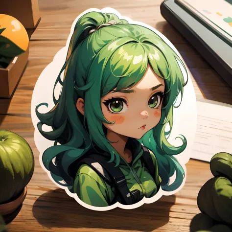 stickers of 1 girl with green hair