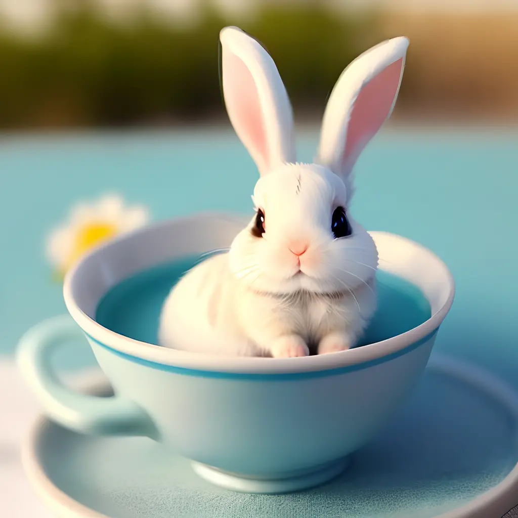Top Qualität))、((Meisterwerk))、(Einzelheiten)、Süßes weißes Kaninchen Hintergrund 1、Ein - Lächeln、Karotten SeaArt essen、Aufklärung、weißer AI