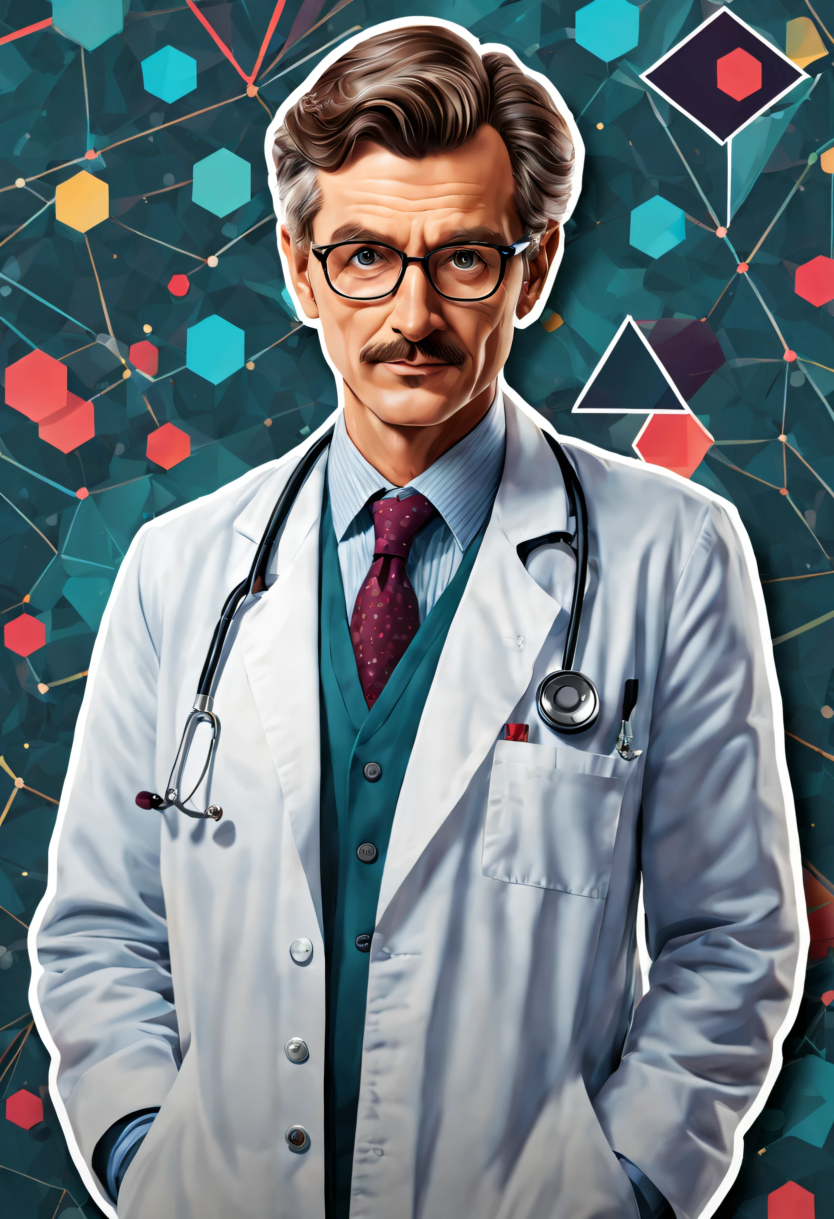 a sticker，1 doctor，Geometric pattern background，