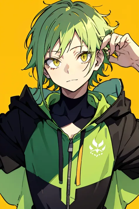 masutepiece, Best Quality, High quality, 1boy, Solo, Male Focus, Looking at Viewer, Upper body, Shuya_kano, Yellow-green hair, Yellow eyes, gymnastic suit