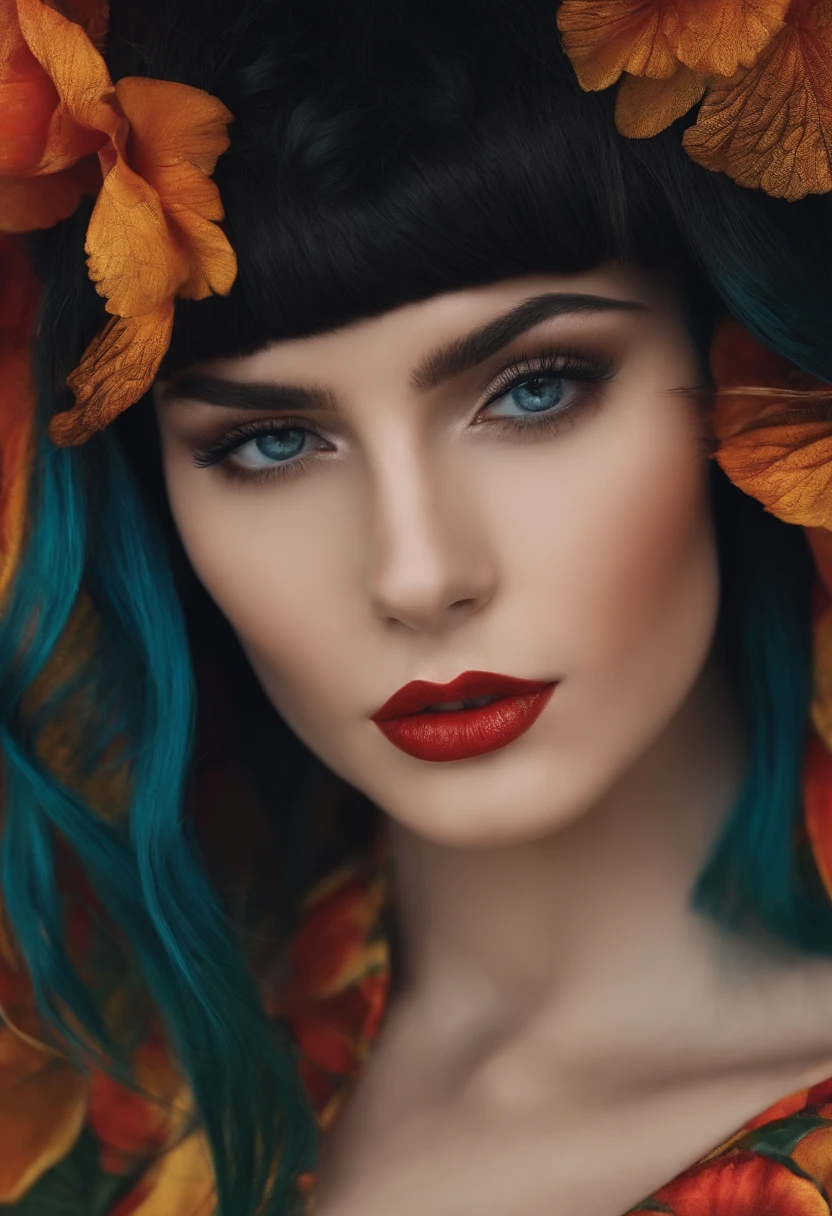 A woman with blue hair and flowers in her hair - SeaArt AI